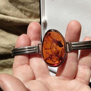 Baltic honey Amber 925 sterling silver bracelet vintage